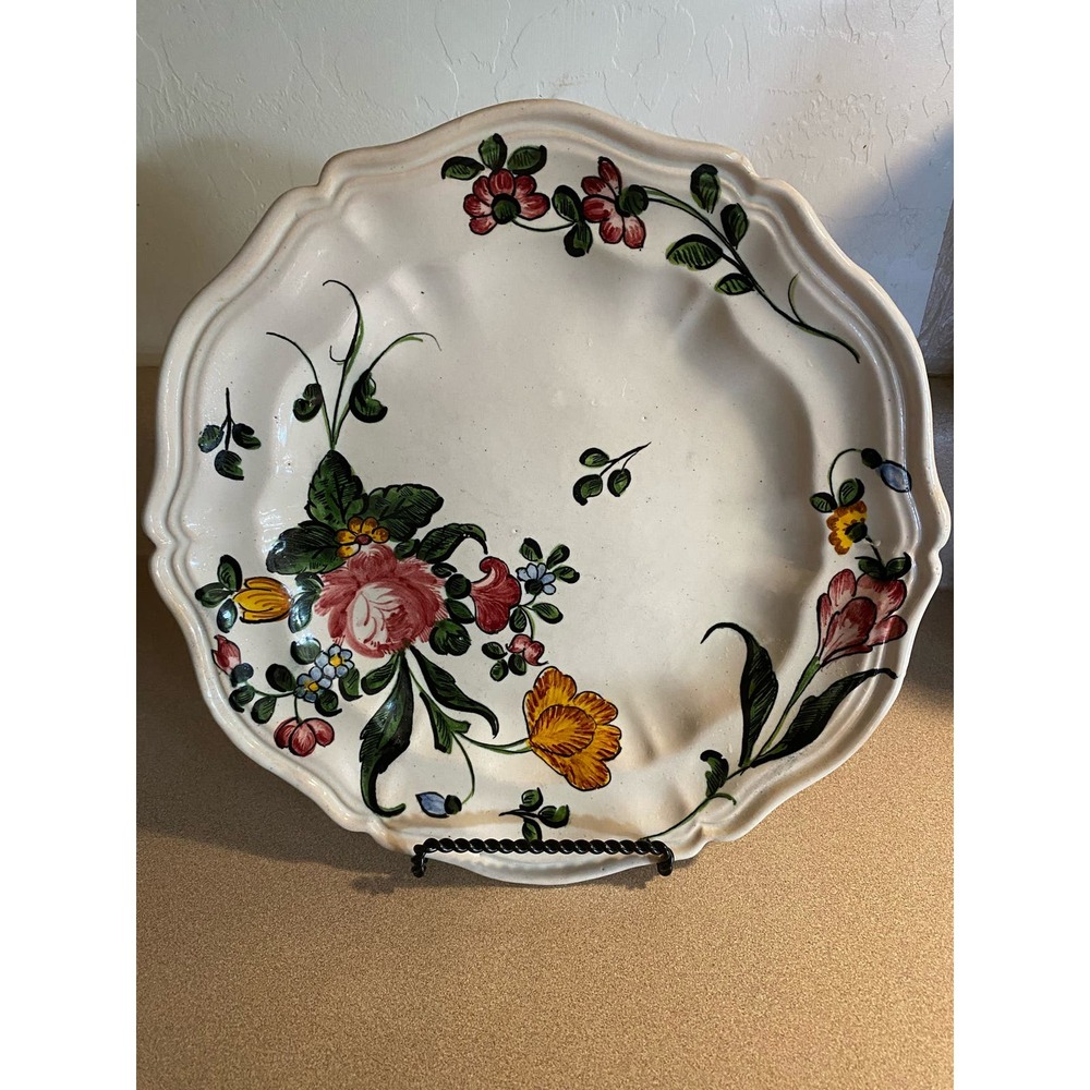 Vintage ‘LAB’  Italy Handpainted Pink Yellow Blue Floral Dinner Plates (4)